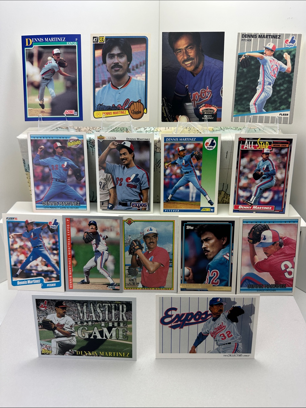 Dennis Martinez Lot Of 15 (Expos, Indians) W/ Rare Gold Pre-Production Sample